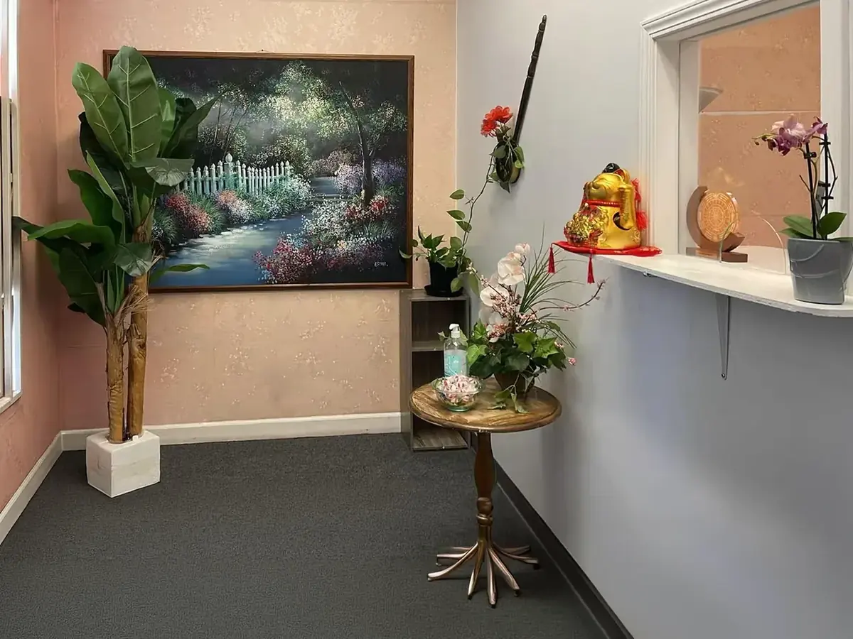 Calm interior and waiting corner at Cedar Spa Massage in Fresno CA