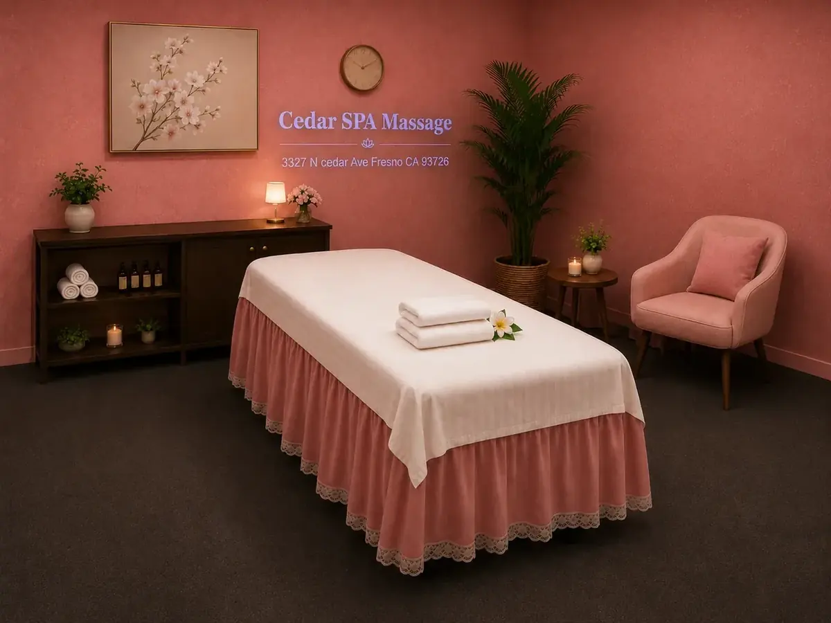Private massage room with calm lighting at Cedar Spa Massage in Fresno CA